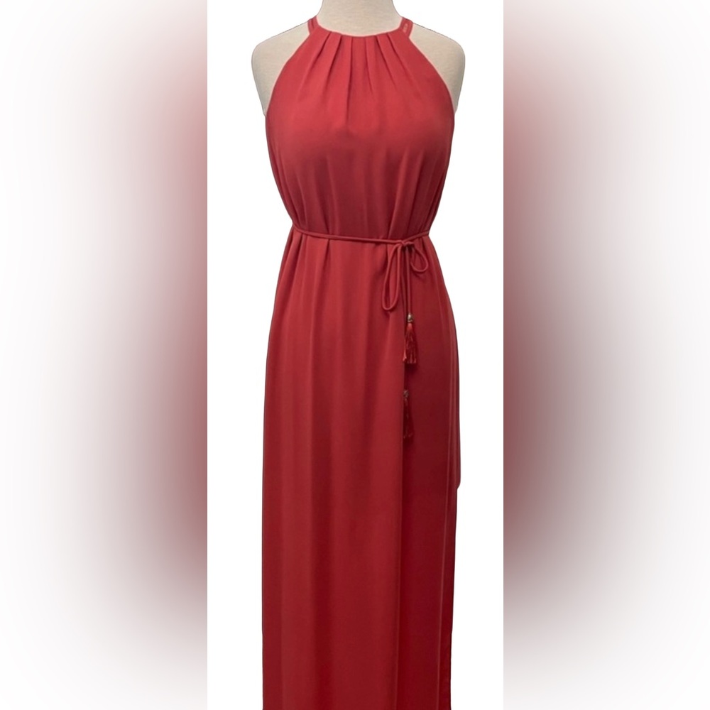 White House Black Market Maxi Halter Coral Side Slit rust color size 10